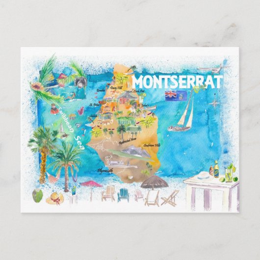 Montserrat Antilles Illustriert Karibik Postkarte (Vorderseite)