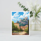Montserrat Spanien Vintage Illustration Postkarte (Stehend Vorderseite)