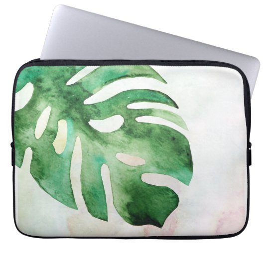 Montstera Leaf Watercolor Laptopschutzhülle (Vorderseite)