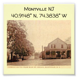 Montville NJ Map Koordiniert Vintagen Stil Fotodruck