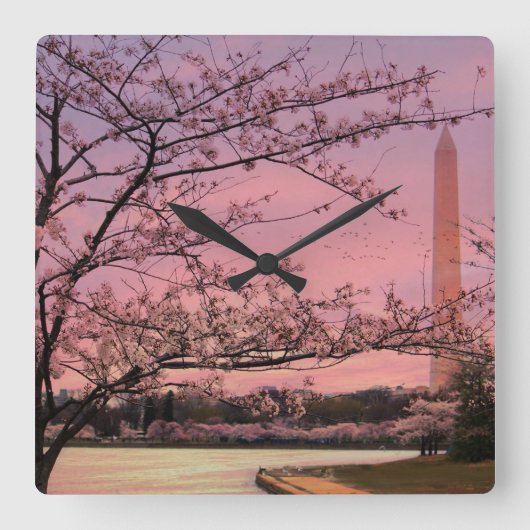 Monument Cherry Blossom Festival Quadratische Wanduhr (Vorderseite)
