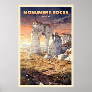 Monument Rocks Kansas Vintage Reise Poster
