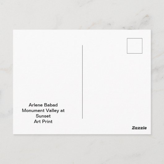 Monument Valley bei Sunset, Postkarte (Rückseite)