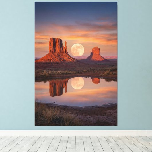 Monument Valley Supermoon Reflection – Desert Leinwanddruck (Insitu (Holzboden))