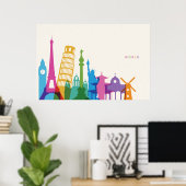 Monumente der Welt - Pastell Collage Poster (Heimbüro)