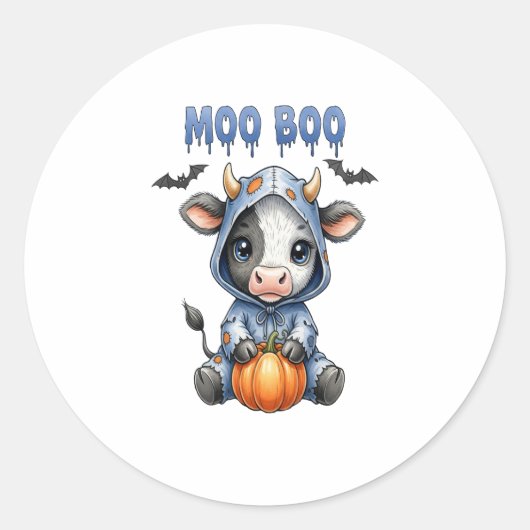 Moo Boo Halloween Cow Runder Aufkleber (Vorderseite)
