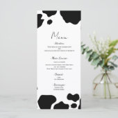 Moo Cow Spots Drucken Schwarz-weißes Hochzeitmenü Menükarte (Stehend Vorderseite)