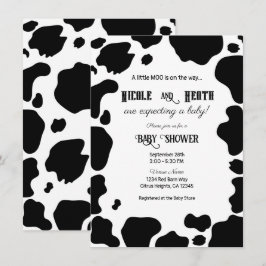 Moo Cow Spots Print Black & White Baby Dusche Einladung
