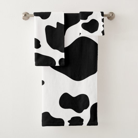 Moo Cow Spots Print Black & White Rustic Farm Badhandtuch Set (Insitu)