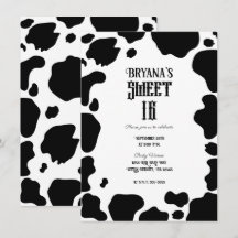 Moo Cow Spots Print Black & White Rustic Sweet 16