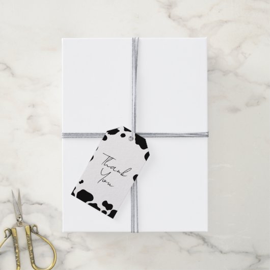 Moo Cow Spots Print Black & White Wedding Geschenkanhänger (Mit Garn)