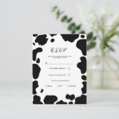 Moo Cow Spots Print Black & White Wedding RSVP Einladung (Stehend Vorderseite)