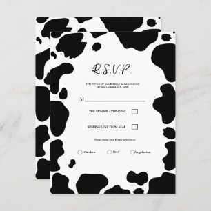 Moo Cow Spots Print Black & White Wedding RSVP Einladung