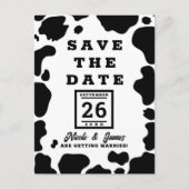 Moo Cow Spots Save the Date schwarz und weiß druck Ankündigungspostkarte (Vorderseite)
