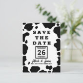 Moo Cow Spots Save the Date schwarz und weiß druck Ankündigungspostkarte (Stehend Vorderseite)