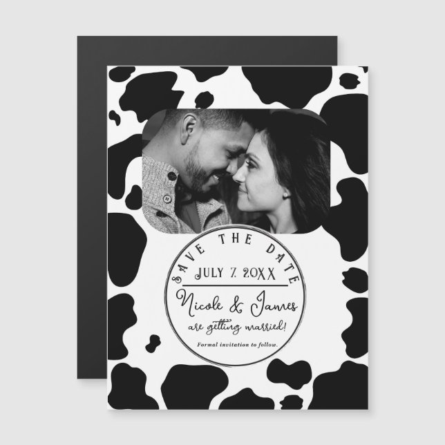 Moo Cow Spots Save the Date schwarz und weiß druck Magnetkarte (Vorne/Hinten)