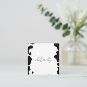 Moo Cow Spots Schwarz-Weiß-Hochzeitsdetails drucke Quadratische Visitenkarte (Stehend Vorderseite)