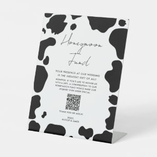 Moo Cow Spots Schwarz-weiße Hochzeitsflitterwochen Sockelschild