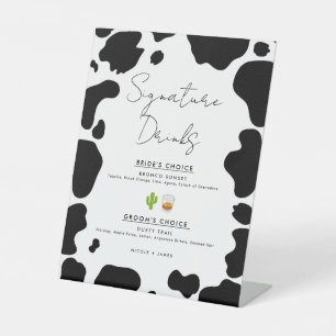 Moo Cow Spots Schwarz-weiße Hochzeitssignaturgeträ Sockelschild