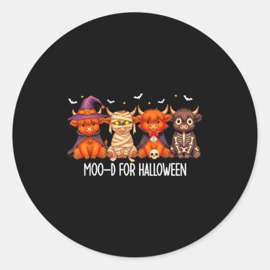 Moo-d For Halloween Boo Ghost Highland Cow Hallowe Runder Aufkleber (Vorderseite)