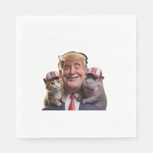 Moo Deng 24 Trumps Wilde Fahrt mit Cat und Hippo! Serviette (Vorderseite)