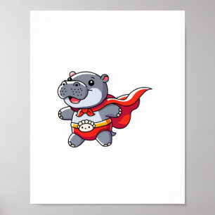Moo Deng Baby Hippo Superhero Kinder Niedliche Fun Poster
