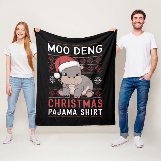 Moo Deng Christmas Pajama Matching Family Fleecedecke (Beispiel)