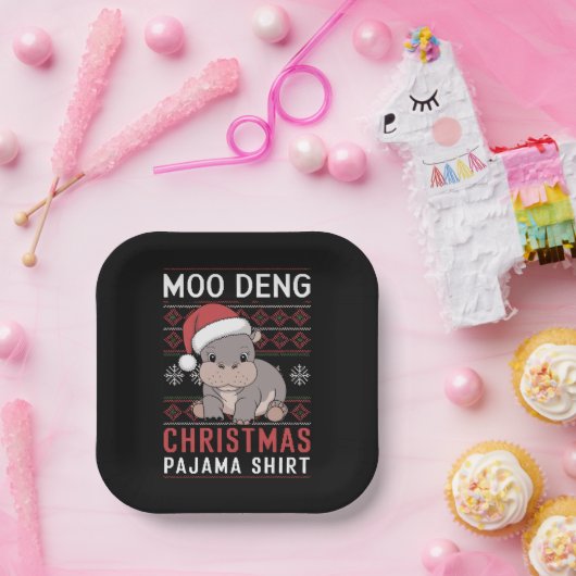 Moo Deng Christmas Pajama Matching Family Pappteller (Party)