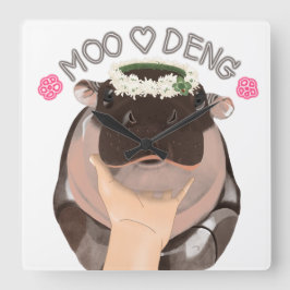 Moo Deng Hippo aus Thailand Quadratische Wanduhr