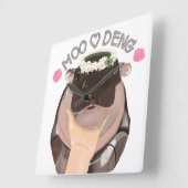 Moo Deng Hippo aus Thailand Quadratische Wanduhr (Winkel)