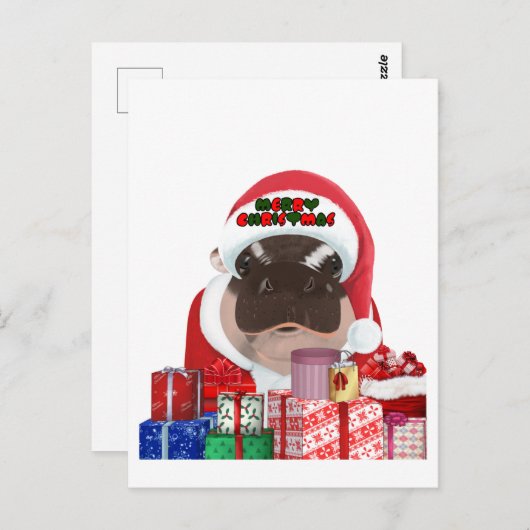 Moo Deng Hippo Christmas Postkarte (Vorne/Hinten)