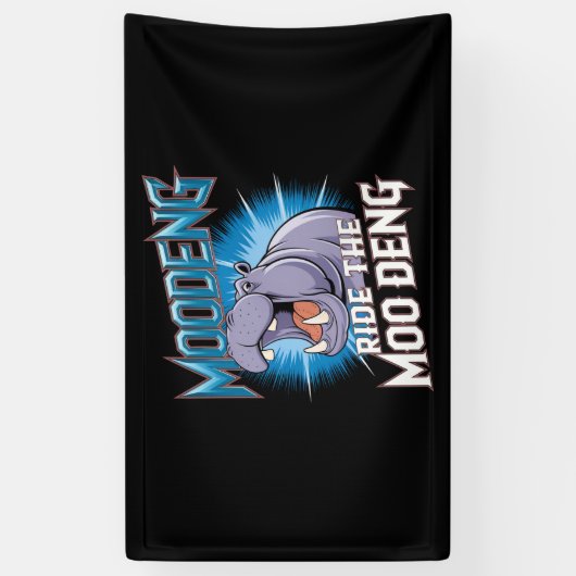 MOO DENG Hippo fährt das MOO DENG Banner (Vertikal)