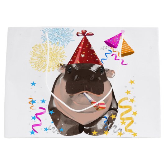 Moo Deng Hippo Große Geschenktüte (Vorderseite)