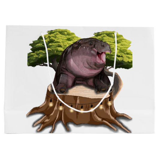 Moo Deng Hippo Große Geschenktüte (Rückseite)