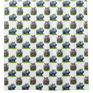 Moo Deng Hippopotamus Tierdesign Duschvorhang