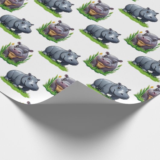 Moo Deng Hippopotamus Tierdesign Geschenkpapier (Ecke)