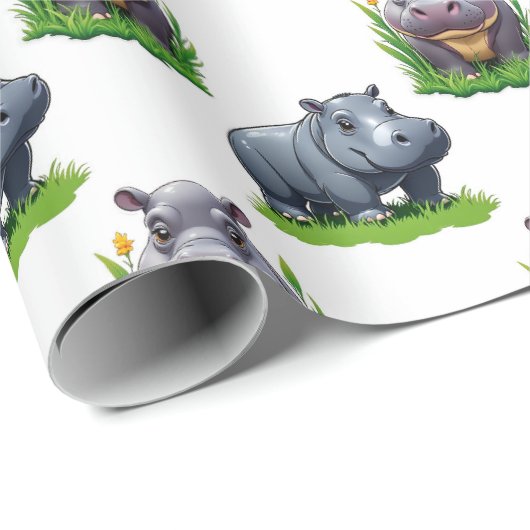 Moo Deng Hippopotamus Tierdesign Geschenkpapier (Rolleneckpunkt)