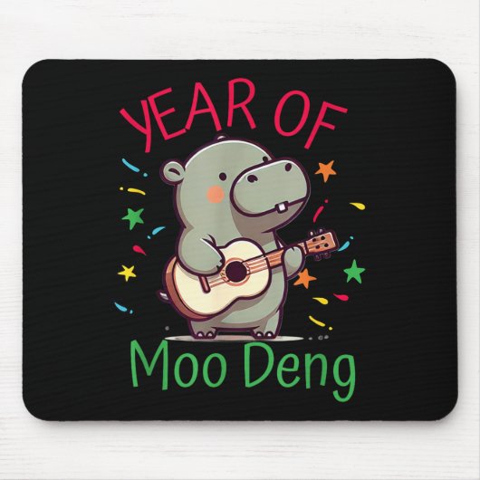 Moo Deng Is A Pygmy Hip Happy New Year Funny  Mousepad (Vorne)