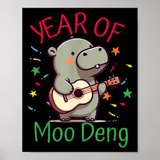 Moo Deng Is A Pygmy Hip Happy New Year Funny  Poster (Vorne)