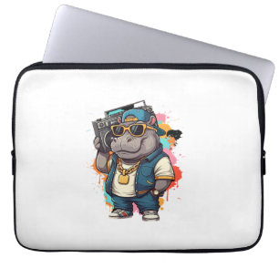 Moo Deng Shirt Moo Deng Hippo Hip Hop Boombox Gang Laptopschutzhülle