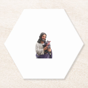 Moo Deng und Jesus eine liebende Szene des Glauben Untersetzer
