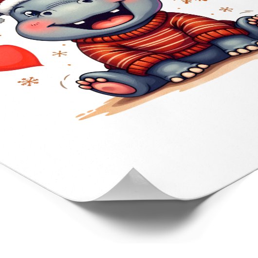 Moo-Deng Weihnachten Hippo Niedlich Holiday Cartoo Poster (Ecke)