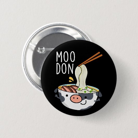 Moo-don Funny Udon Pun Dark BG Button (Vorne & Hinten)
