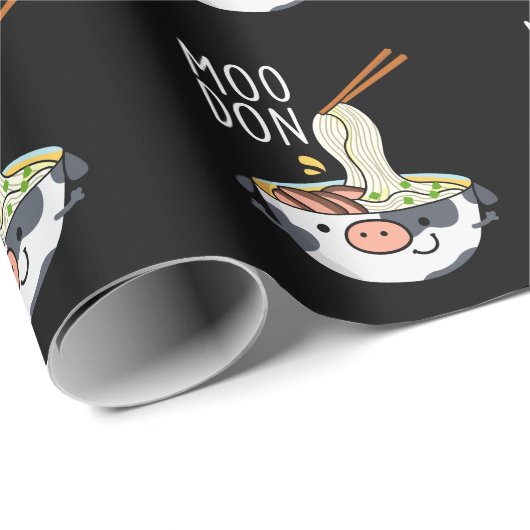 Moo-don Funny Udon Pun Dark BG Geschenkpapier (Rolleneckpunkt)