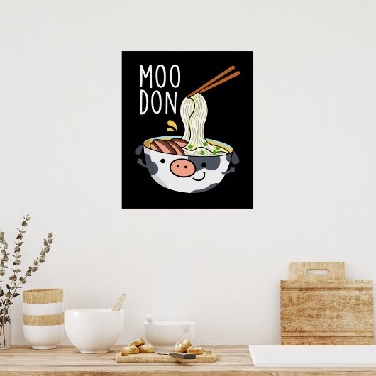 Moo-don Funny Udon Pun Dark BG Poster (Küche)