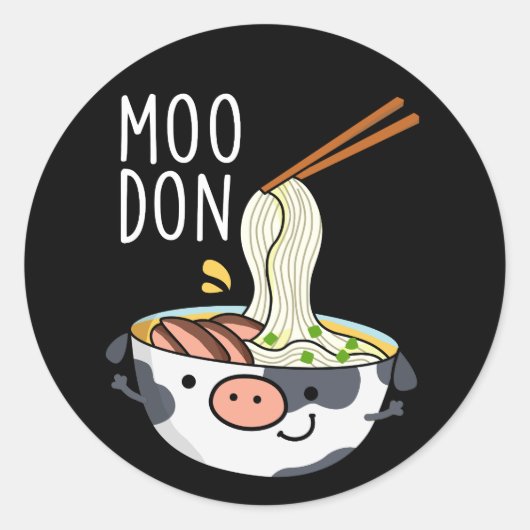 Moo-don Funny Udon Pun Dark BG Runder Aufkleber (Vorderseite)