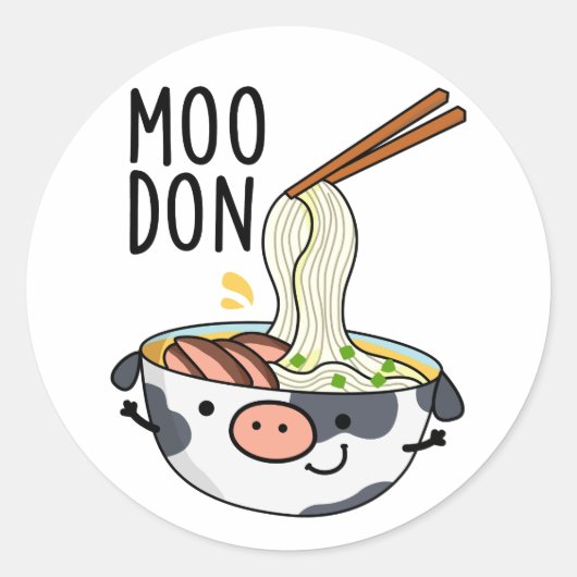 Moo-don Funny Udon Pun Runder Aufkleber (Vorderseite)