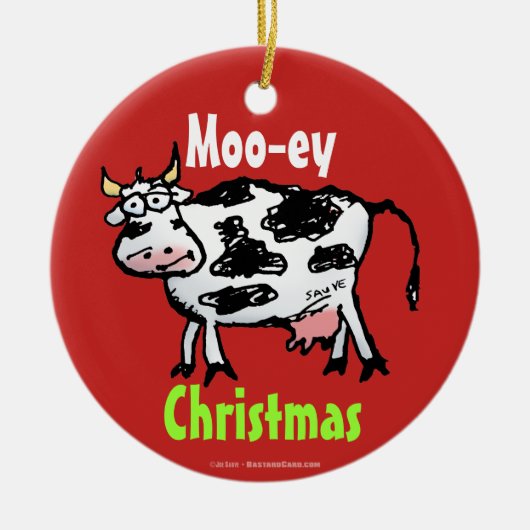 Moo-ey Christmas Funny Cow Cartoon Keramikornament (Vorne)