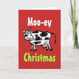 Moo-ey Christmas Funny Cow Greeting Card Feiertagskarte