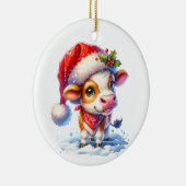 Moo-ey Christmas | Kuh in Weihnachtsmannmütze Keramik Ornament (Rechts)